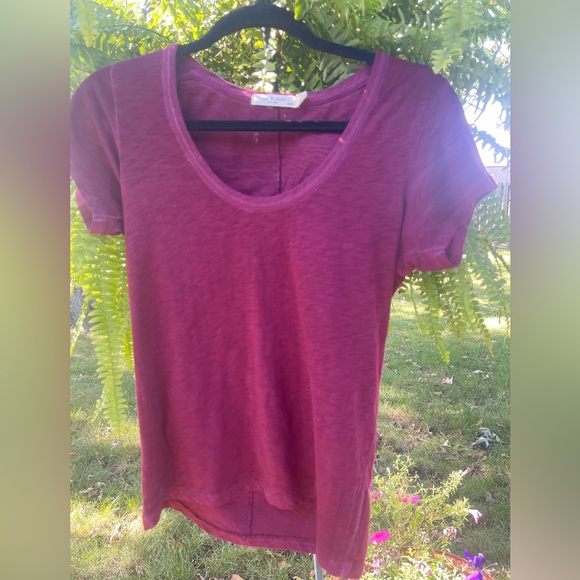 Rag & Bone U Neck Maroon Slub Tee Pima Cotton Short Sleeve Crew Neck Top Sz XS - Picture 3 of 9